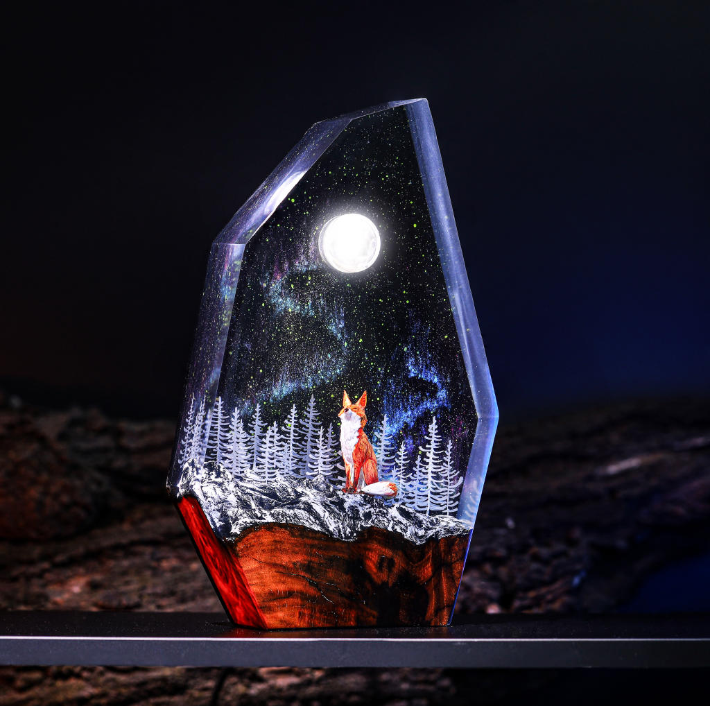 Aurora Borealis Lamp Fox Epoxy Night Light