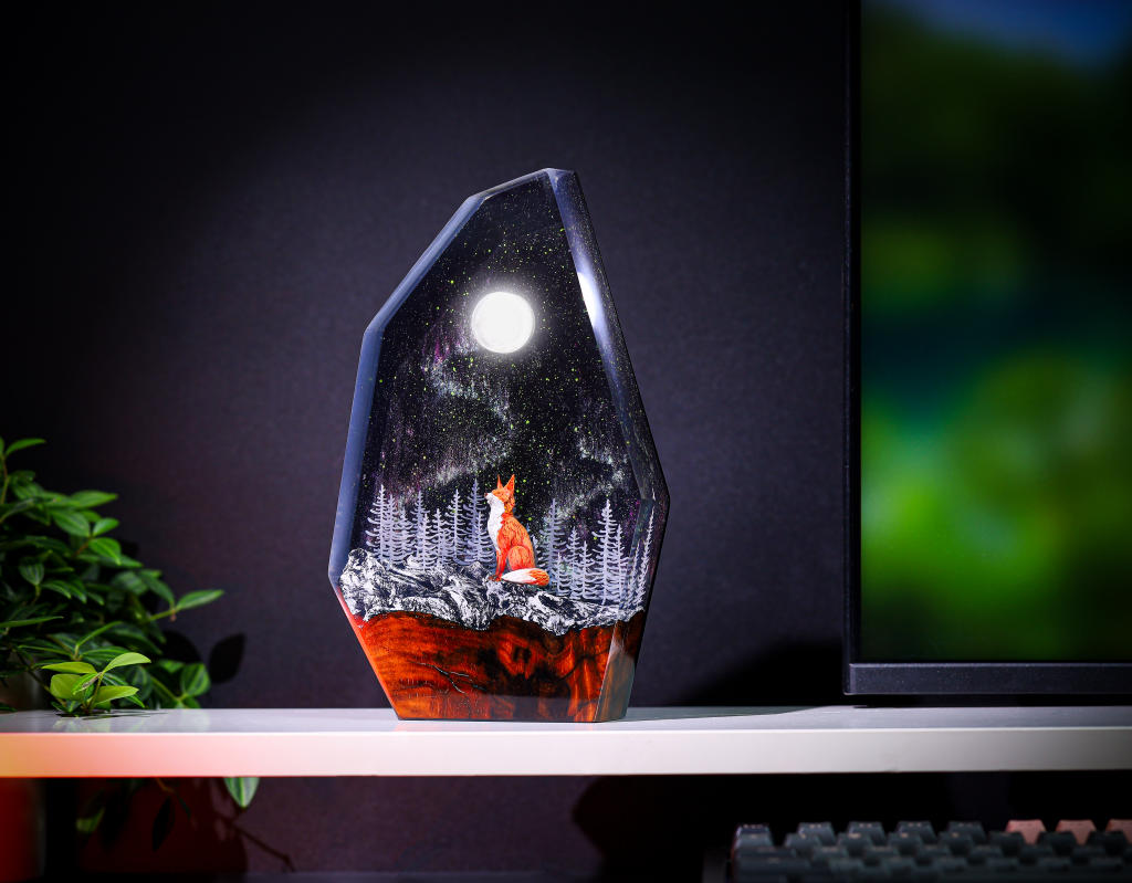 Aurora Borealis Lamp Fox Epoxy Night Light