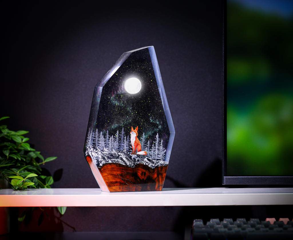Aurora Borealis Lamp Fox Epoxy Night Light