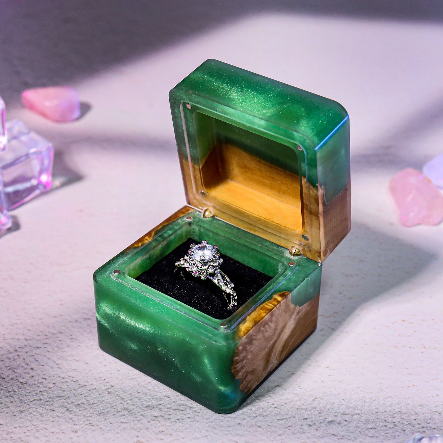 Square Epoxy Resin Engagement Ring Box