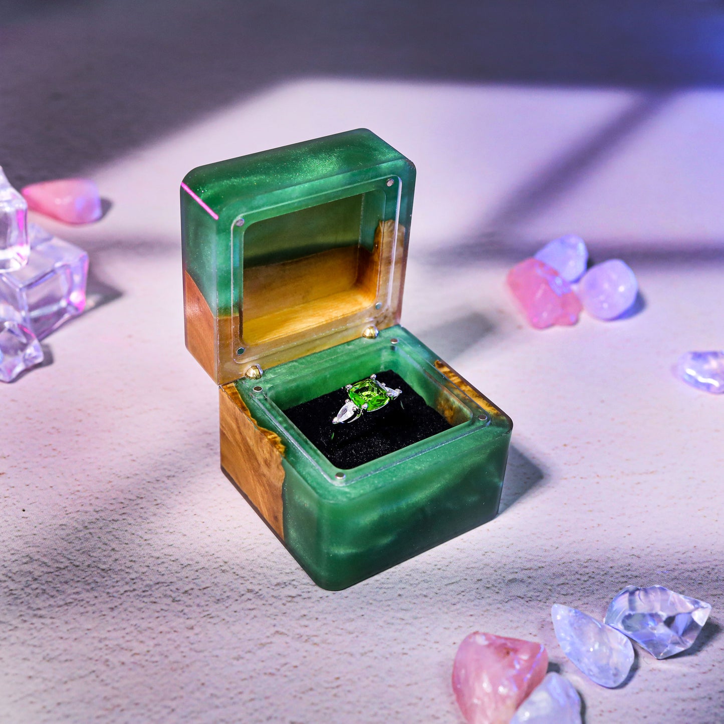 Square Epoxy Resin Engagement Ring Box