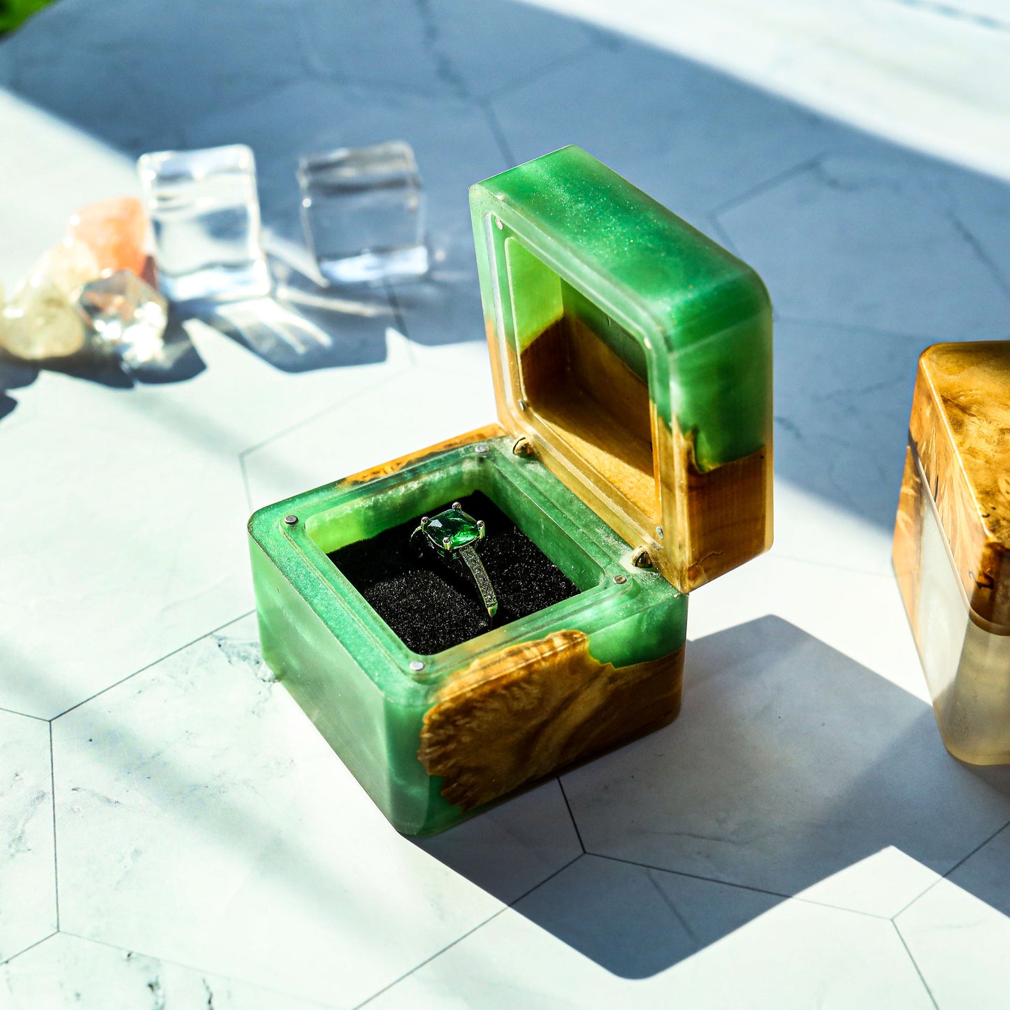 Square Epoxy Resin Engagement Ring Box