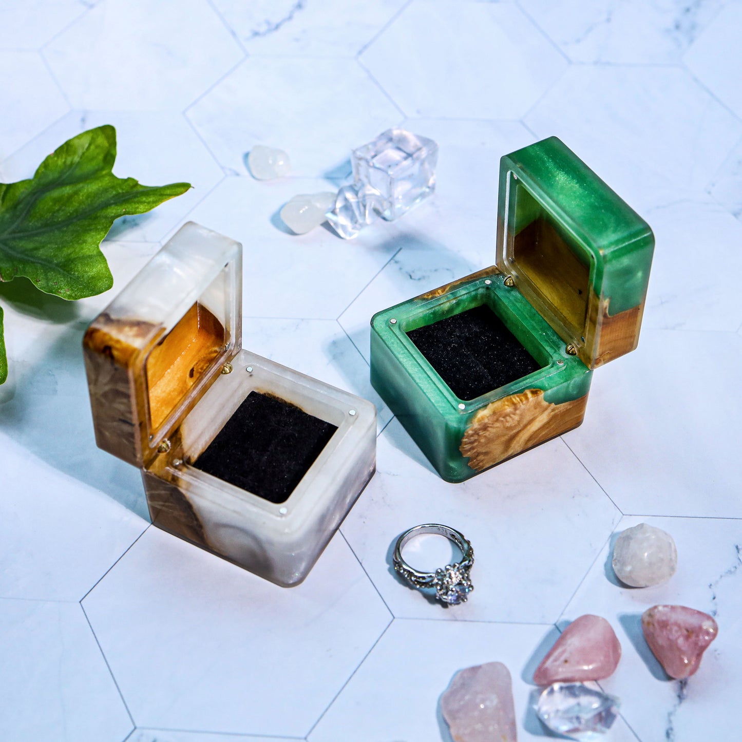 Square Epoxy Resin Engagement Ring Box