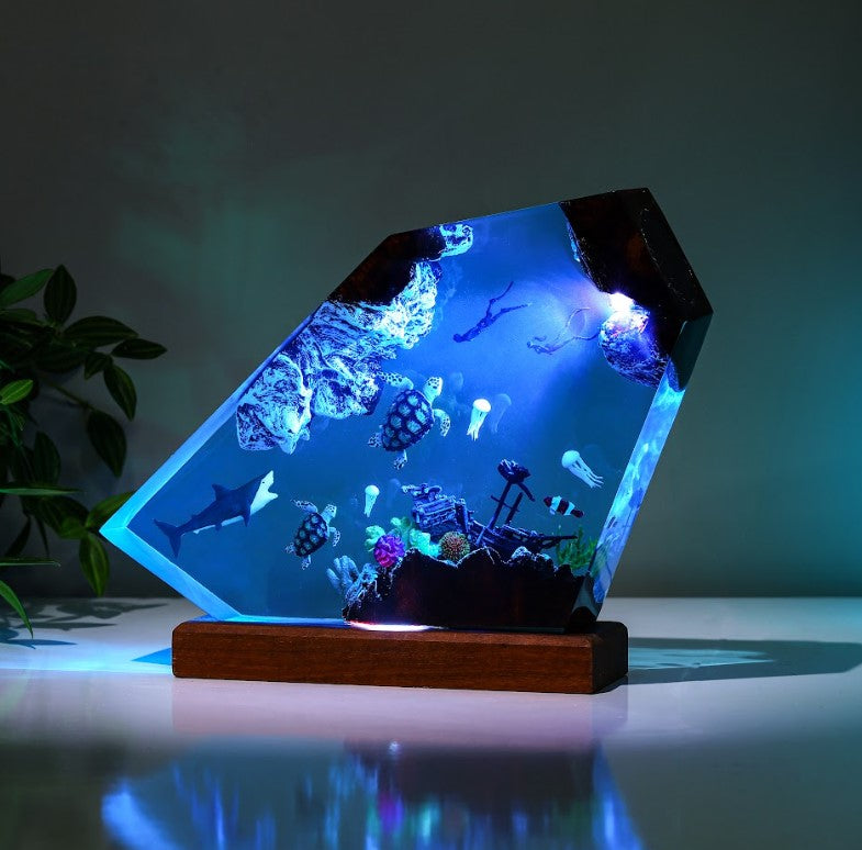Orca and divers night light