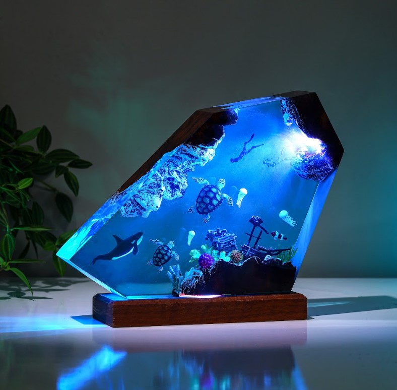 Orca and divers night light