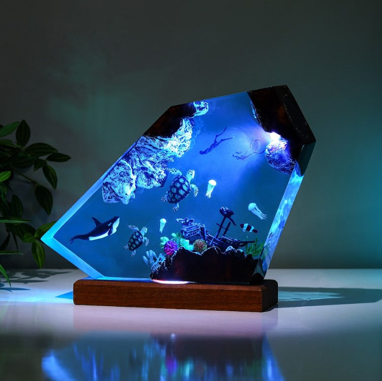 Orca and divers night light