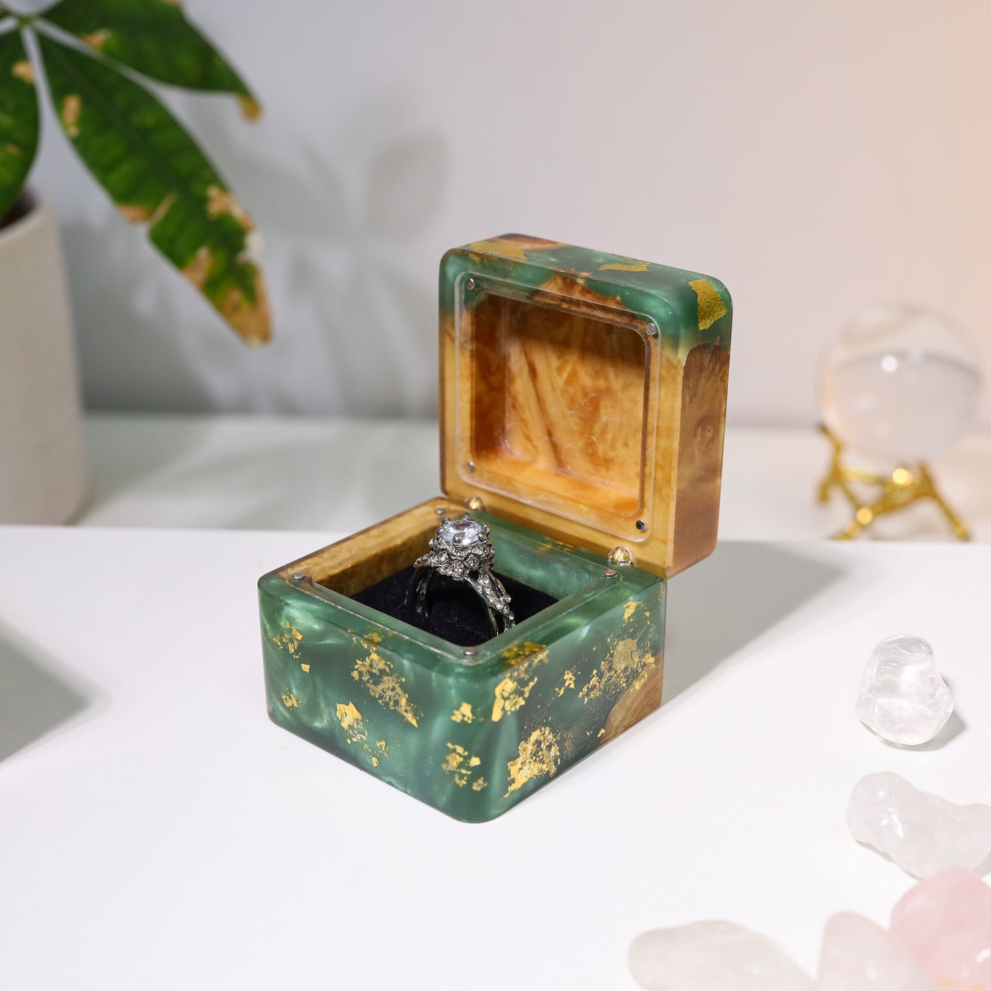 Square Teal Green Resin Engagement Ring Box