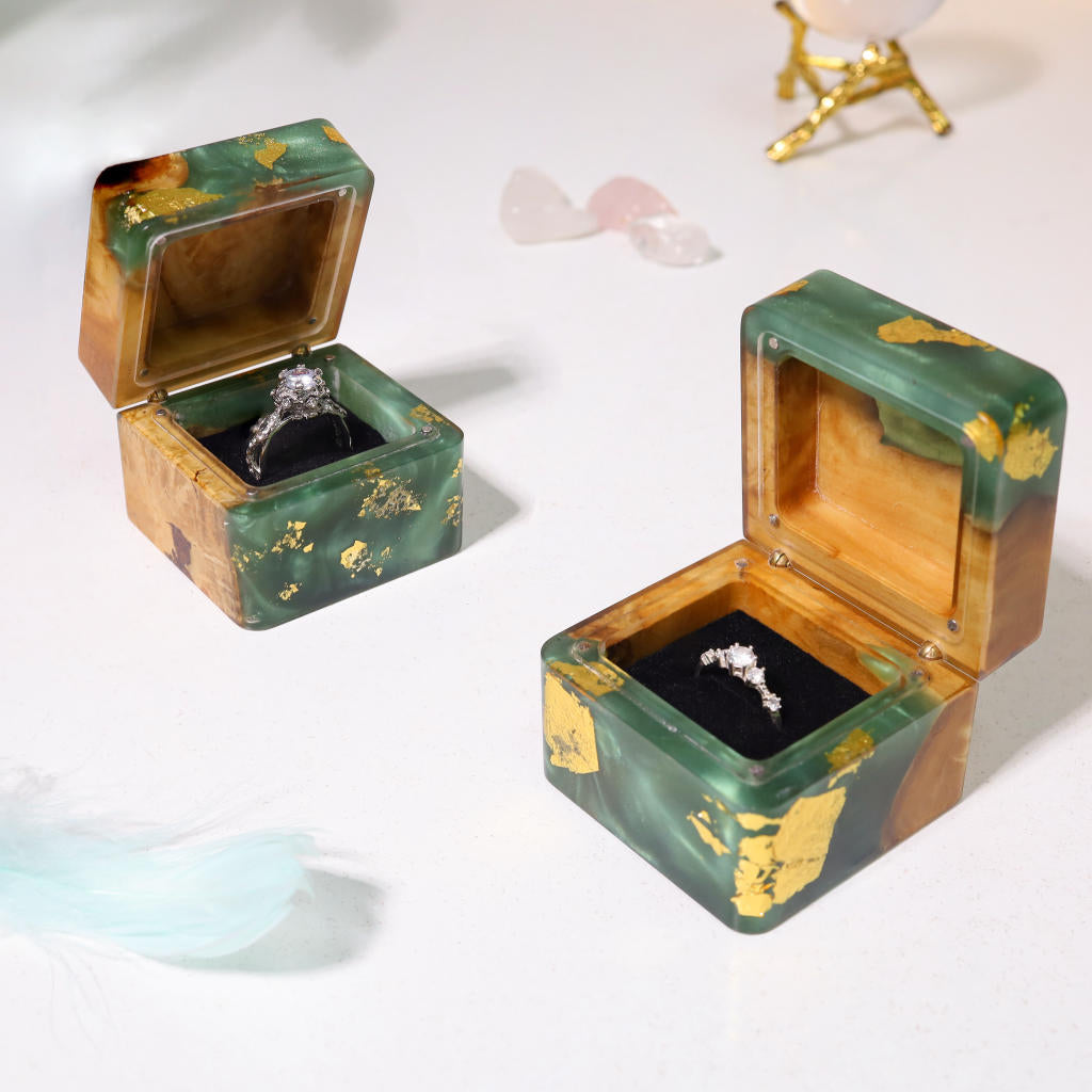 Square Teal Green Resin Engagement Ring Box