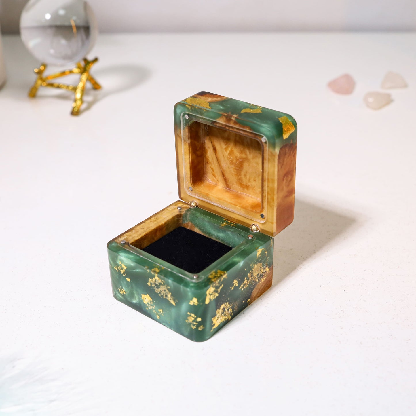 Square Teal Green Resin Engagement Ring Box