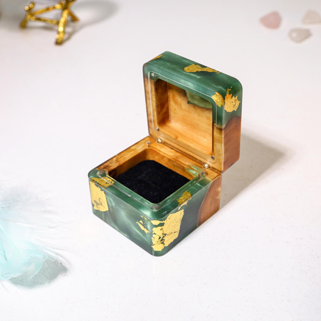 Square Teal Green Resin Engagement Ring Box