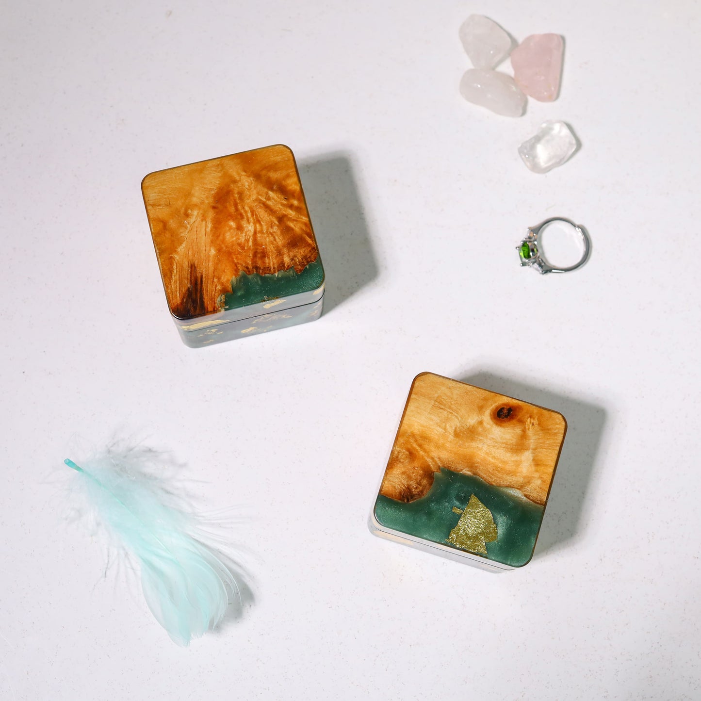 Square Teal Green Resin Engagement Ring Box