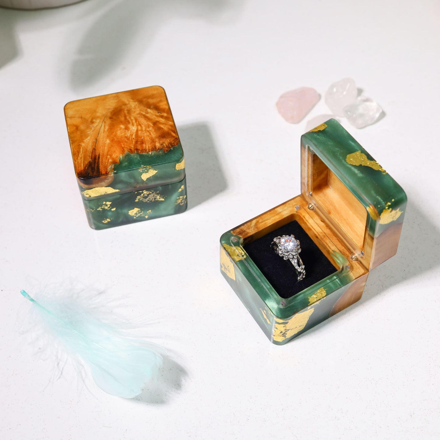 Square Teal Green Resin Engagement Ring Box