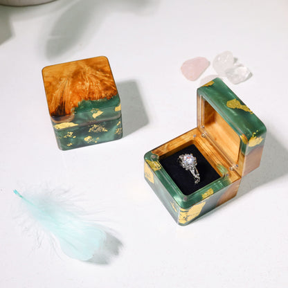 Square Teal Green Resin Engagement Ring Box