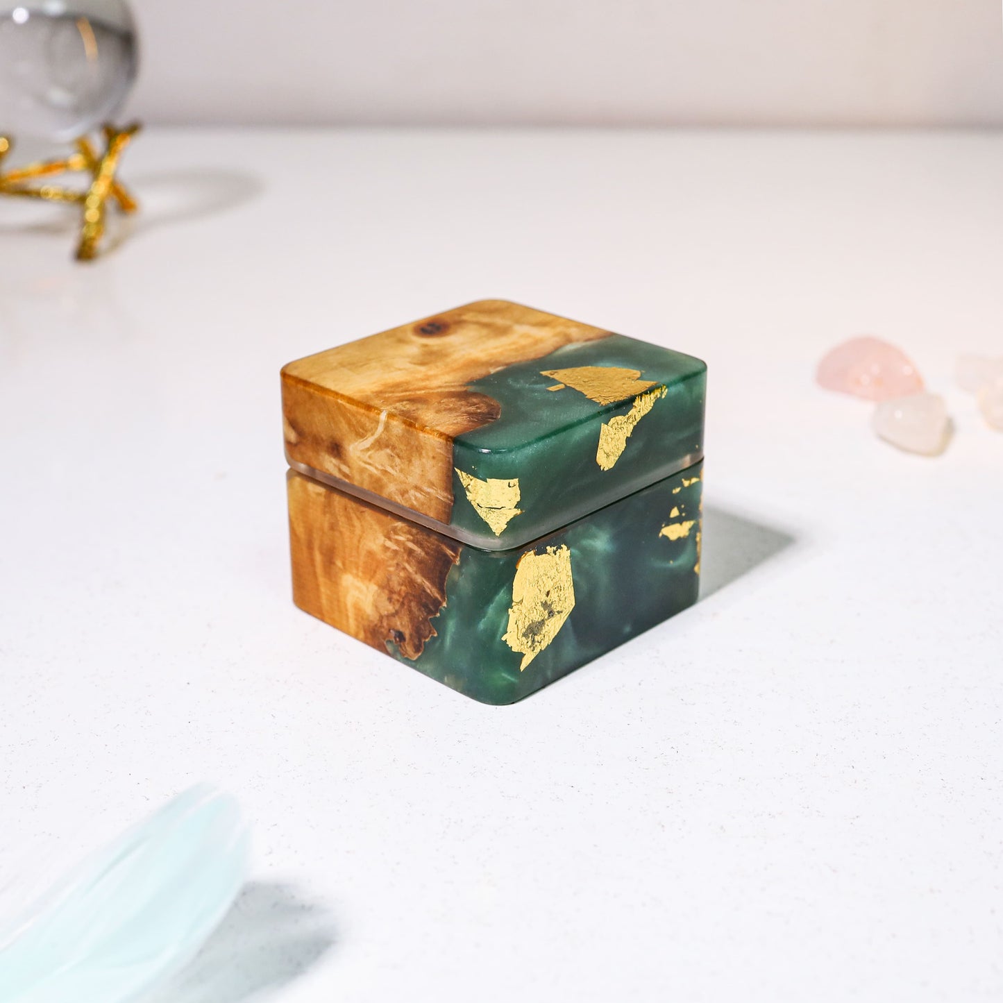 Square Teal Green Resin Engagement Ring Box