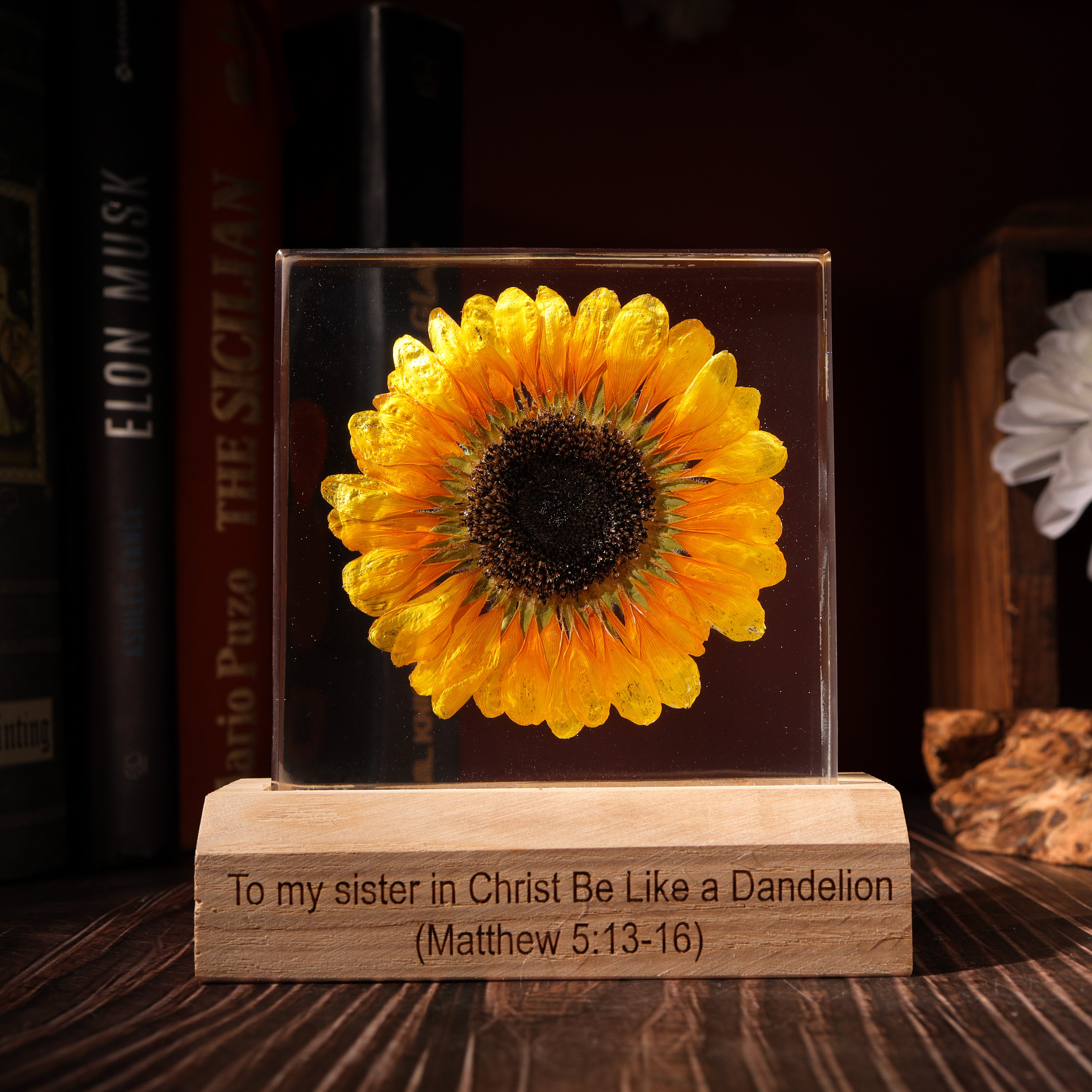 Real Sunflower Epoxy Night Lamp