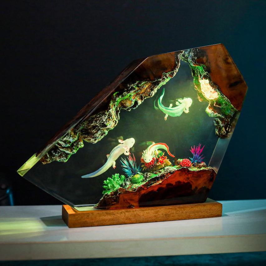 Swimming Axolotl Epoxy Lamp - Handmade Resin Night Light