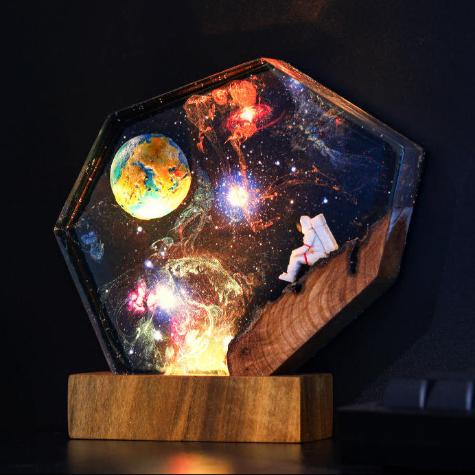 The EARTH and Astronaut Epoxy Lamp