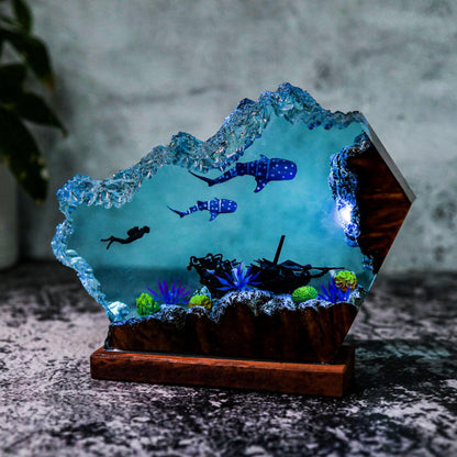 Whale Shark and Diver Epoxy Lamp