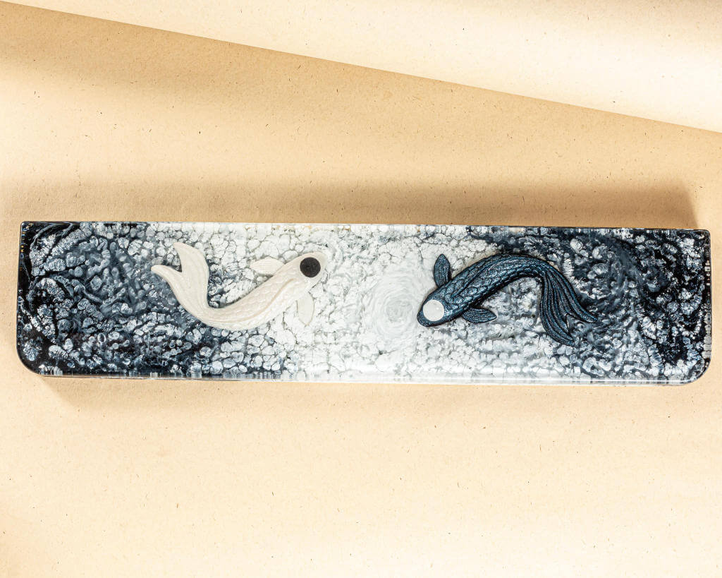 Black and white koi fish resin wrist rest