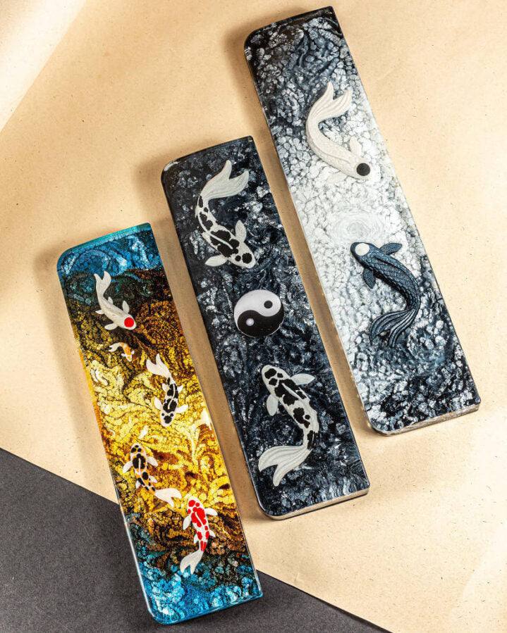 Black and white koi fish resin wrist rest
