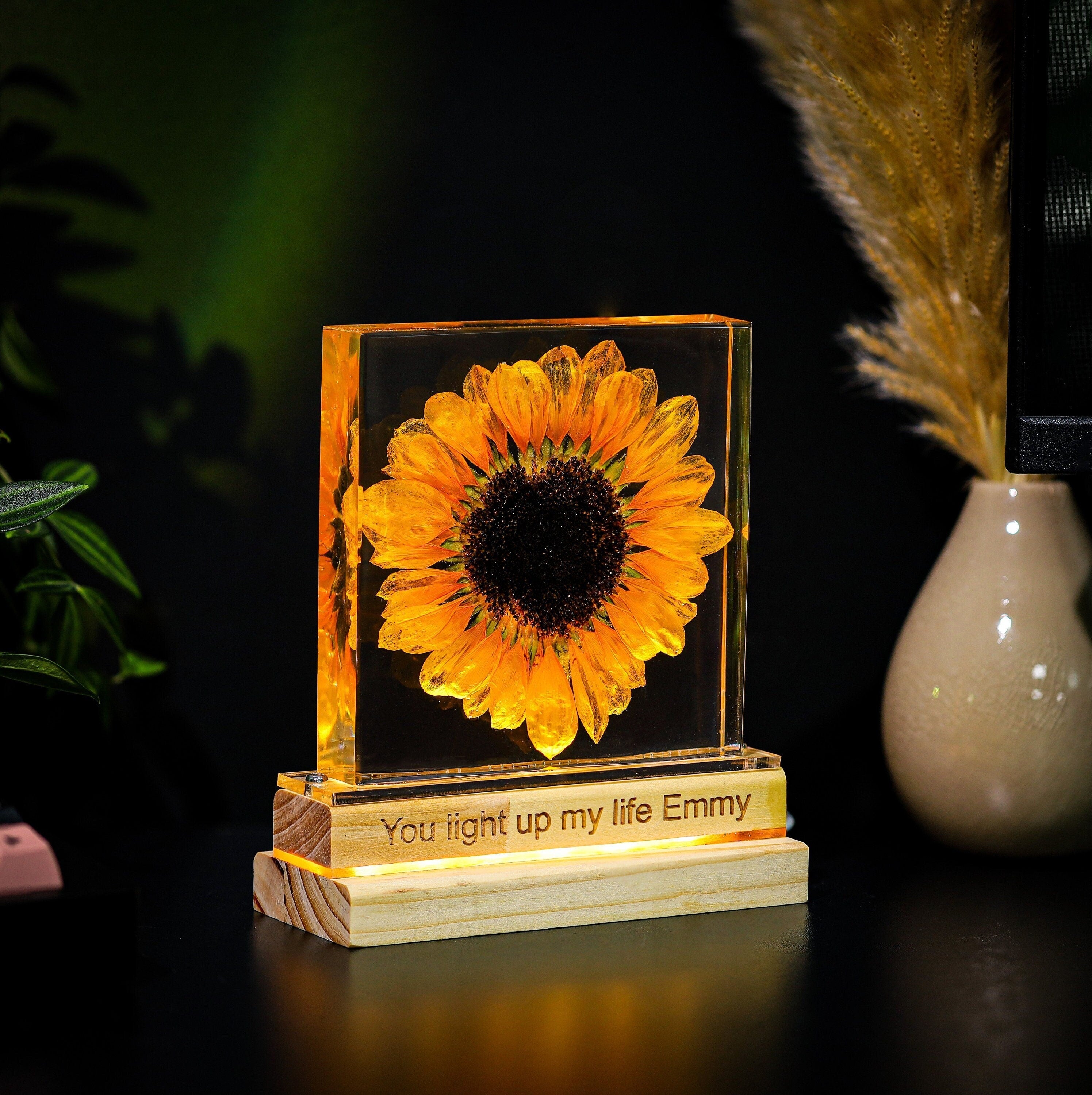 Real Sunflower Epoxy Night Lamp