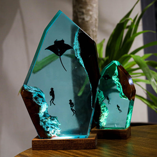 Manta Rays and Diver Night Lights