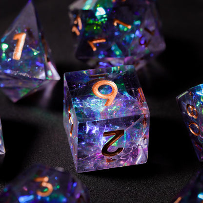 Purple Glitter Galaxy Resin DnD Dice