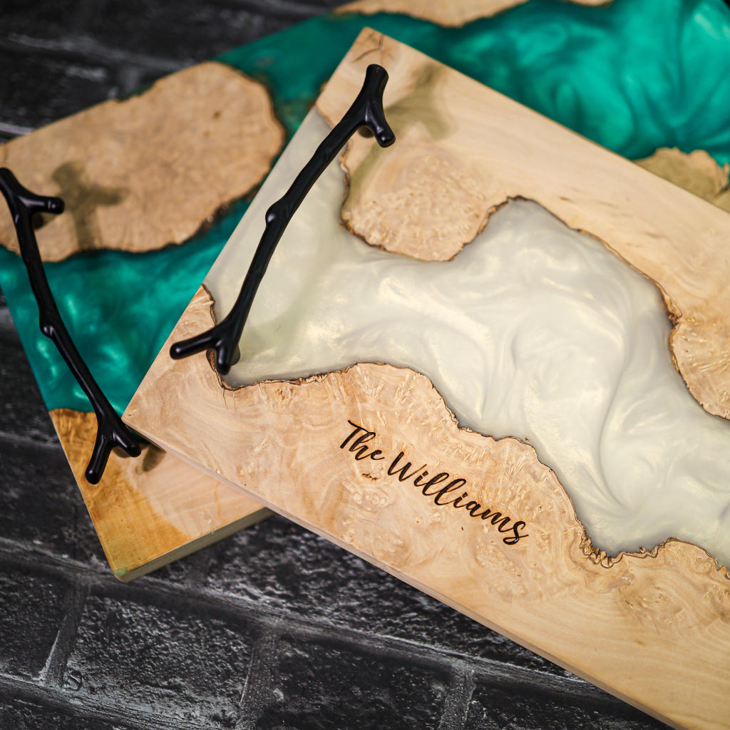 Blue Walnut Epoxy Resin Cheese Tray