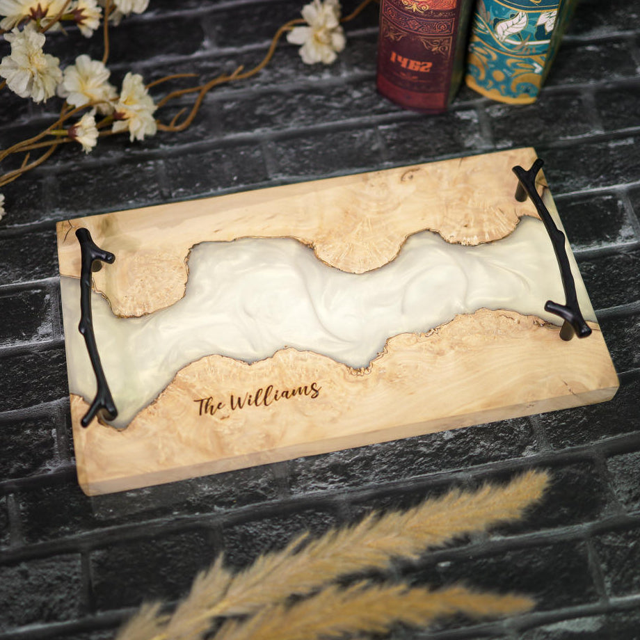 White Walnut Epoxy Resin Cheese Tray